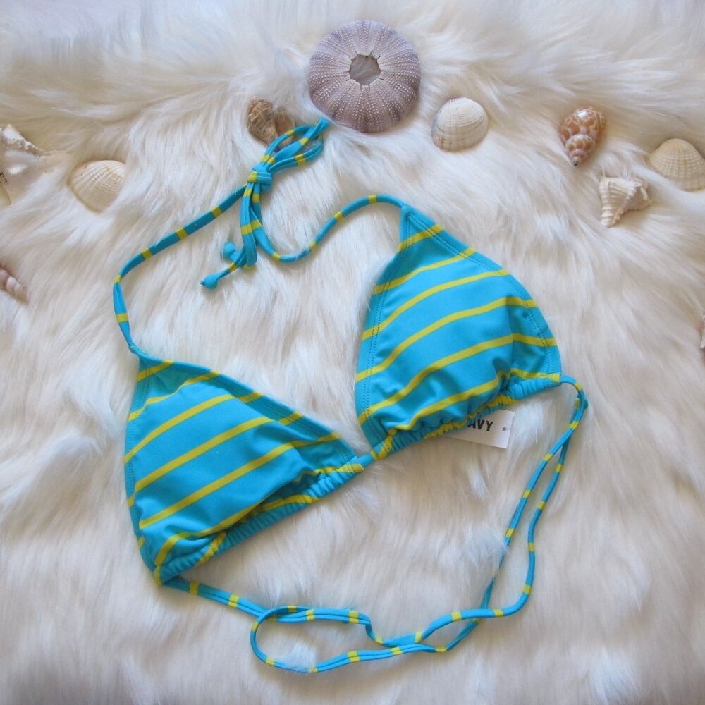 Blue and Yellow Striped String Bikini - Picture 1 of 5
